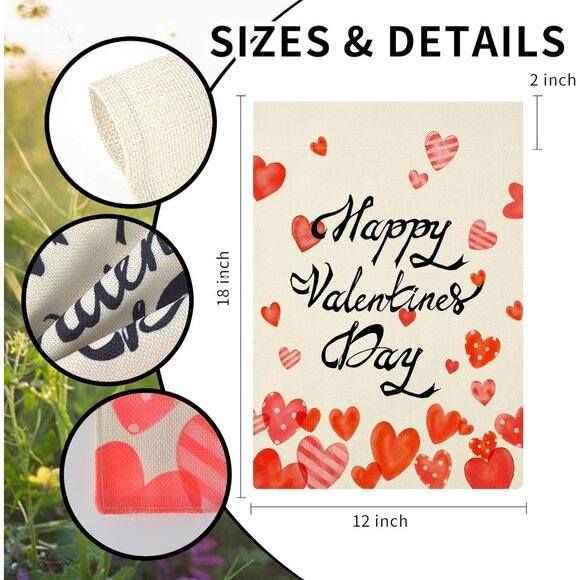 Valentines Day Garden Flag 12x18" Outside Double Sided Love Heart holiday - Picture 6 of 7